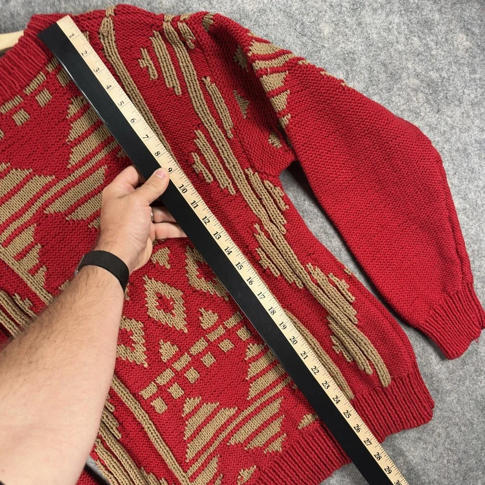 Vintage Banana Republic Sweater Mens Medium Red Cotton Tribal Chunky Crewneck